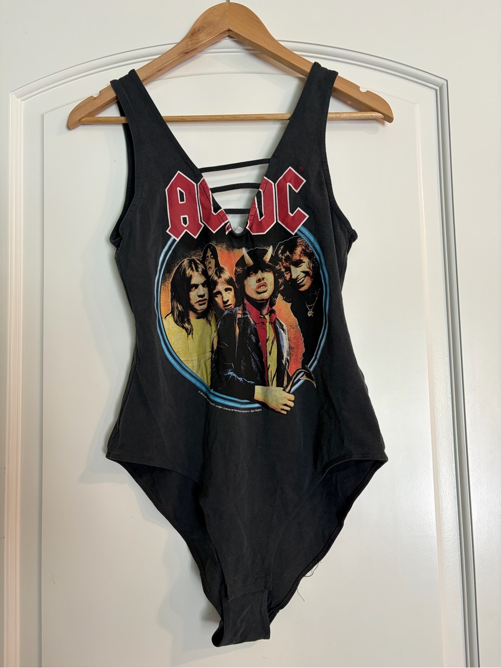 AC/DC H&M Graphic Black One-Piece Sleeveless Bodysuit Size L NEW